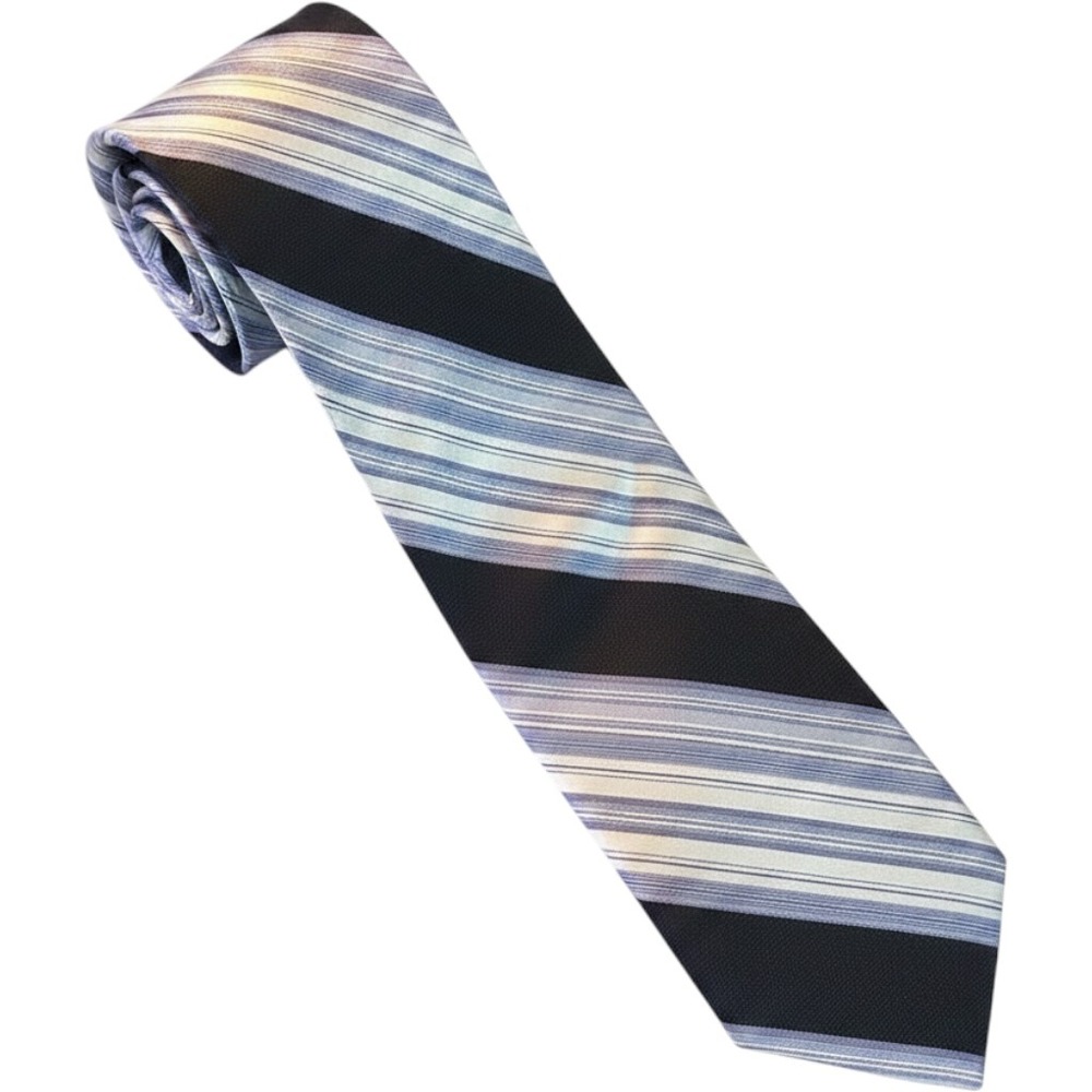 Ike Behar Silk Necktie Mens OS Black Blue Striped Hand Tailored USA Business Tie